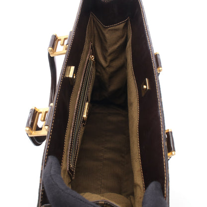 ズッカ ハンドバッグ トートバッグ キャンバス レザー ブラウン ダークブラウン フェンディ バッグ FENDI