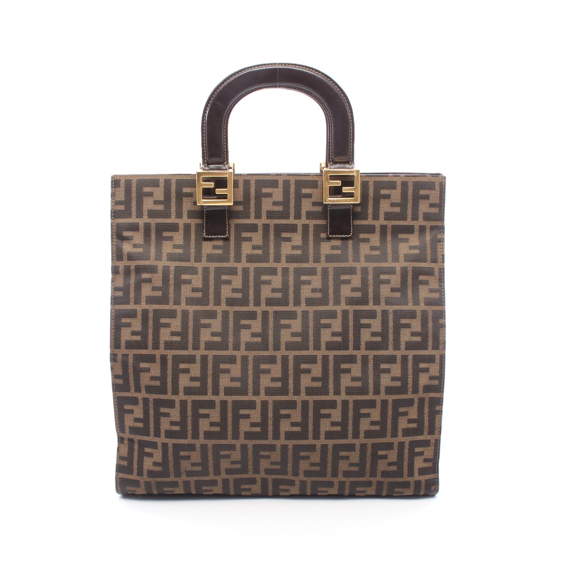 ズッカ ハンドバッグ トートバッグ キャンバス レザー ブラウン ダークブラウン フェンディ バッグ FENDI