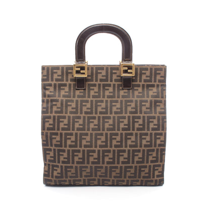 ズッカ ハンドバッグ トートバッグ キャンバス レザー ブラウン ダークブラウン フェンディ バッグ FENDI