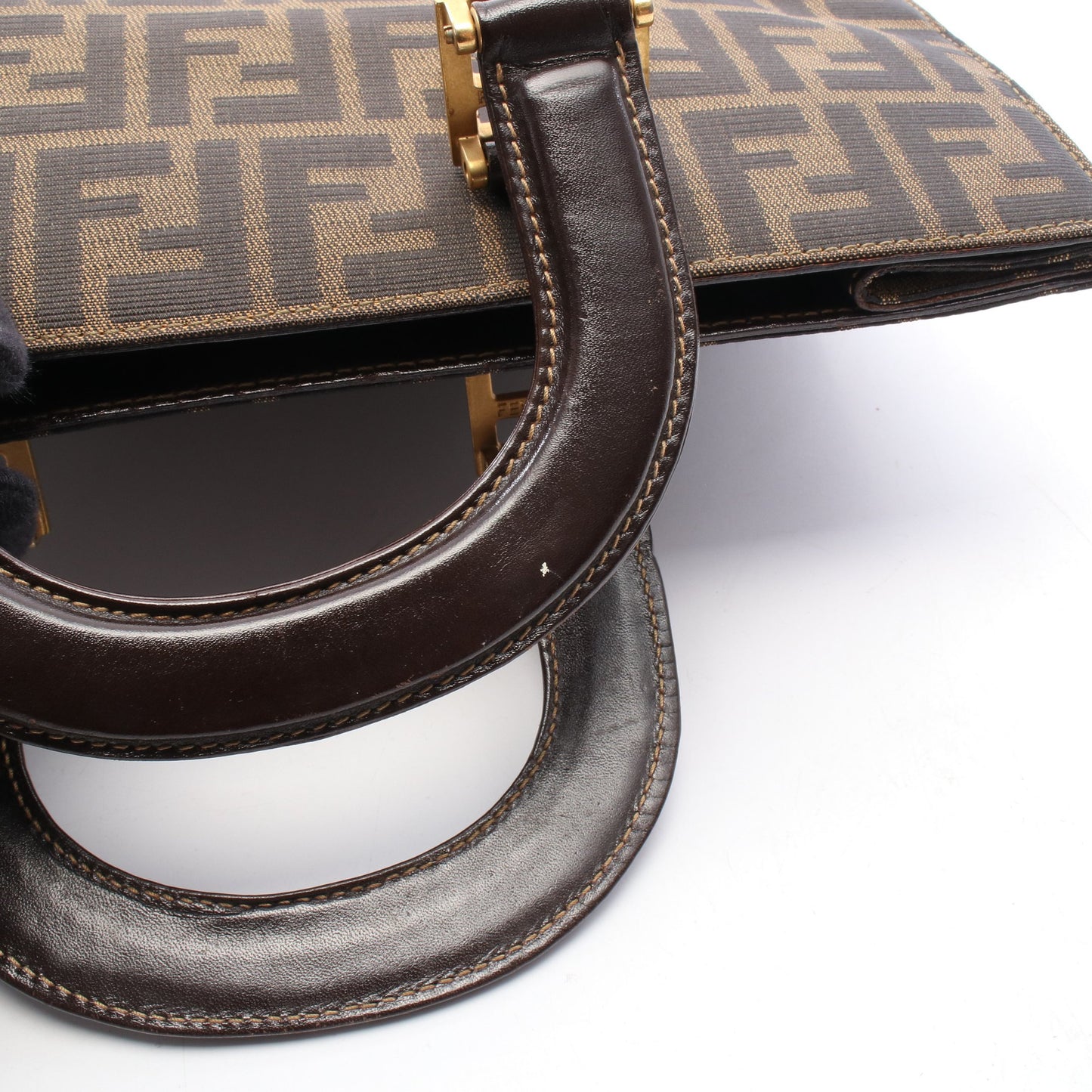 ズッカ ハンドバッグ トートバッグ キャンバス レザー ブラウン ダークブラウン フェンディ バッグ FENDI