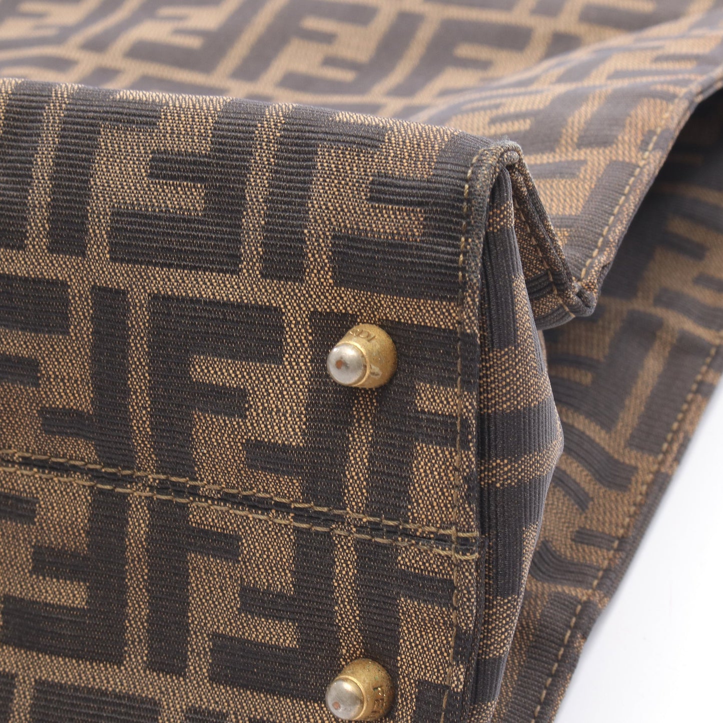 ズッカ ハンドバッグ トートバッグ キャンバス レザー ブラウン ダークブラウン フェンディ バッグ FENDI