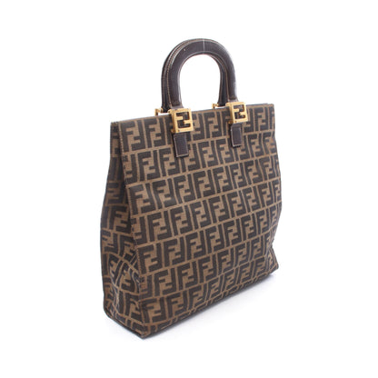 ズッカ ハンドバッグ トートバッグ キャンバス レザー ブラウン ダークブラウン フェンディ バッグ FENDI