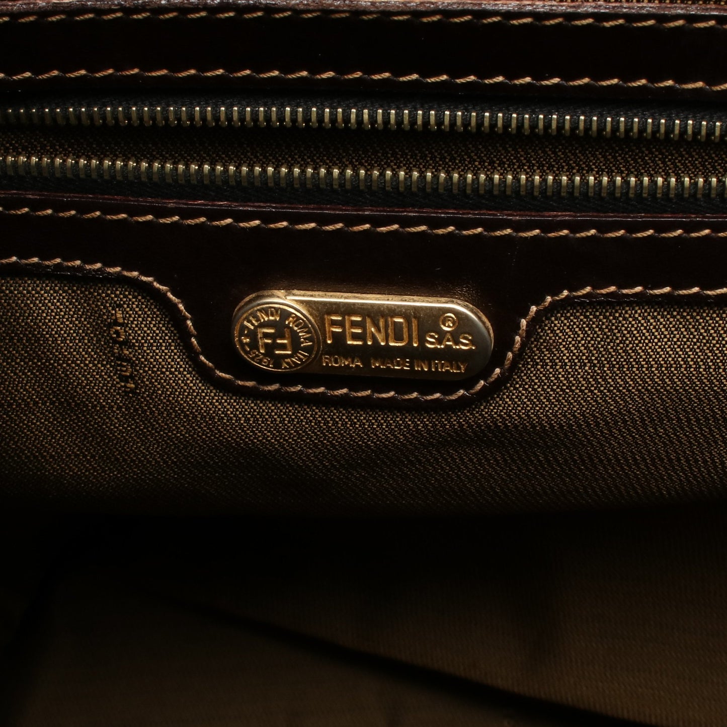 ズッカ ハンドバッグ トートバッグ キャンバス レザー ブラウン ダークブラウン フェンディ バッグ FENDI