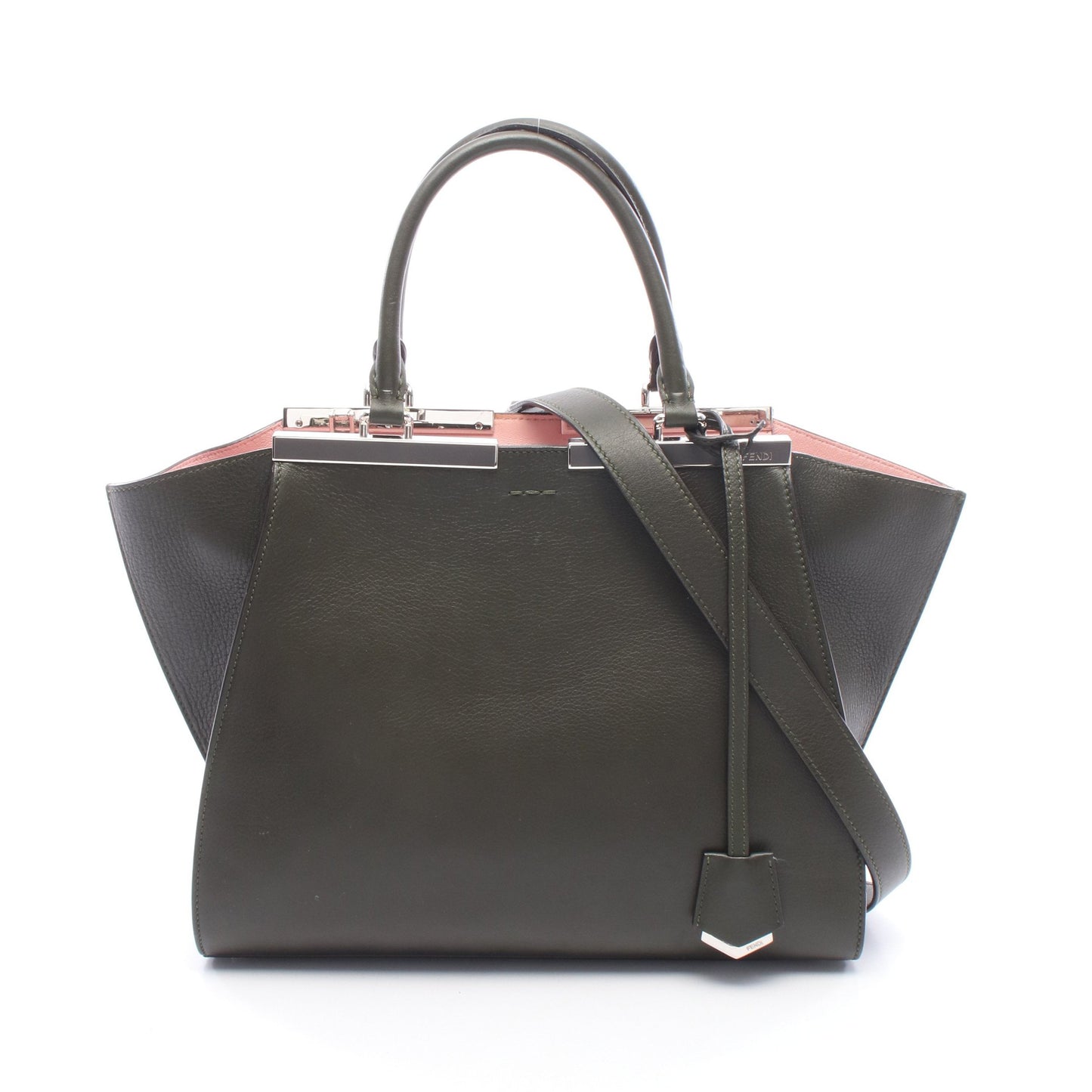 トロワジュール 2WAY ハンドバッグ レザー カーキグリーン ピンク フェンディ バッグ FENDI