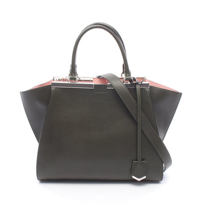 トロワジュール 2WAY ハンドバッグ レザー カーキグリーン ピンク フェンディ バッグ FENDI