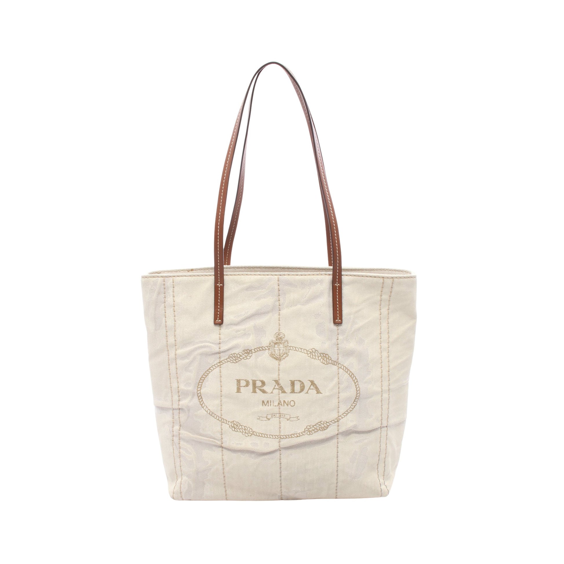 MISTOLINO+VITEL ショルダーバッグ トートバッグ キャンバス レザー アイボリー ブラウン プラダ バッグ PRADA