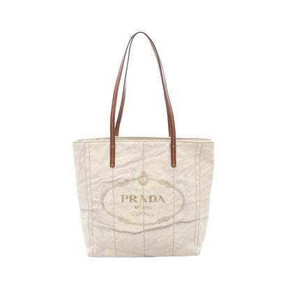 MISTOLINO+VITEL ショルダーバッグ トートバッグ キャンバス レザー アイボリー ブラウン プラダ バッグ PRADA