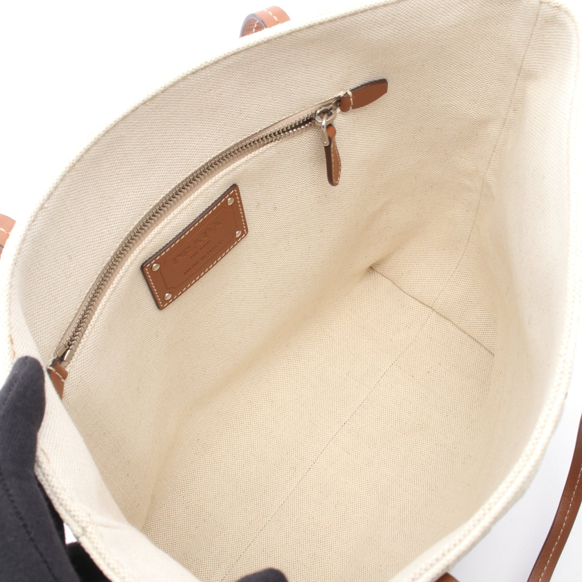 MISTOLINO+VITEL ショルダーバッグ トートバッグ キャンバス レザー アイボリー ブラウン プラダ バッグ PRADA