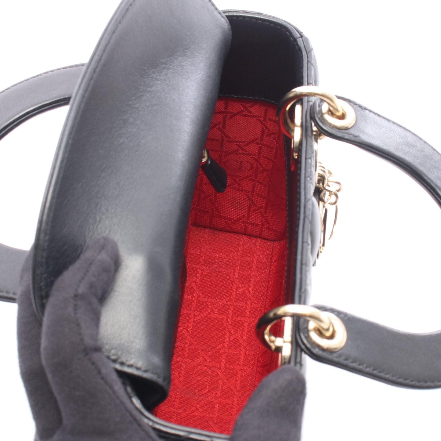My ABCDior レディディオール スモール カナージュ 2WAY ハンドバッグ レザー ブラック クリスチャンディオール バッグ Christian Dior