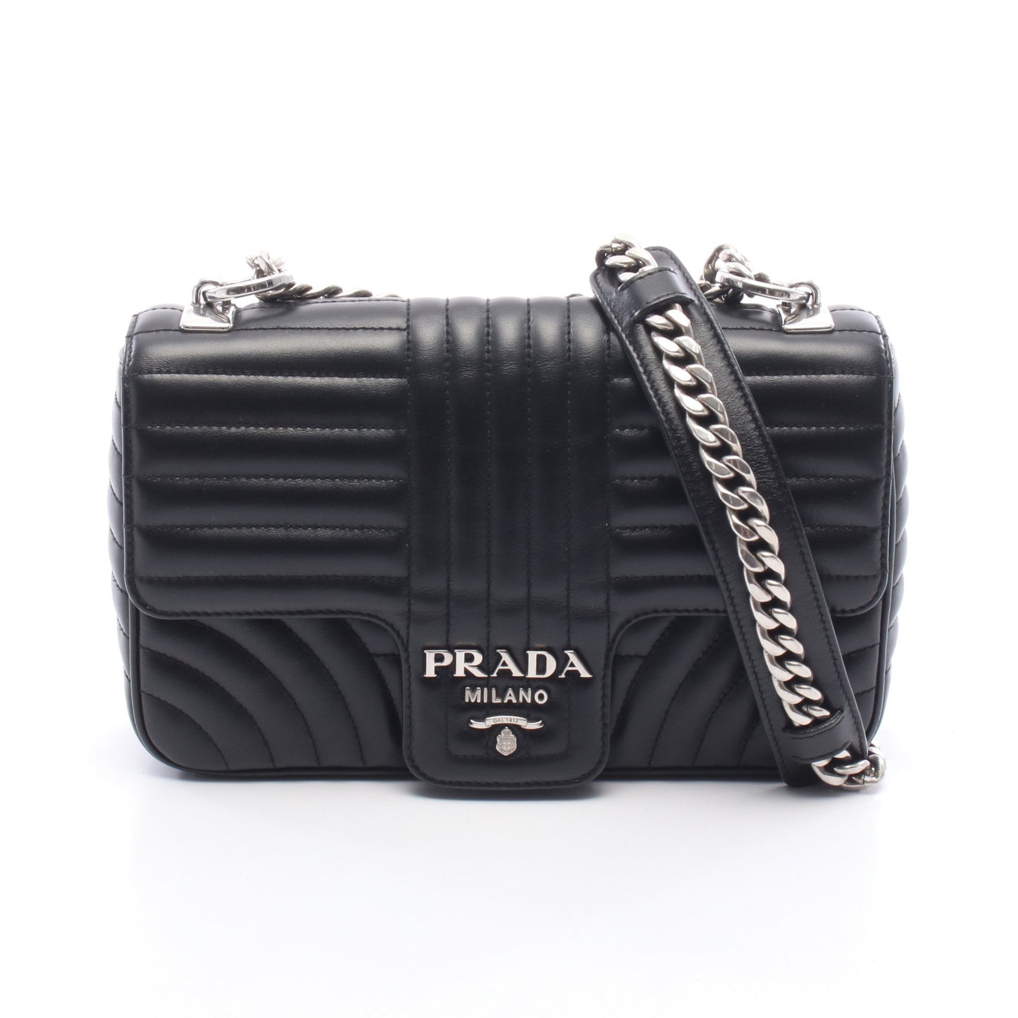 ダイアグラム チェーンショルダーバッグ ミディアム チェーンショルダーバッグ レザー ブラック プラダ バッグ PRADA