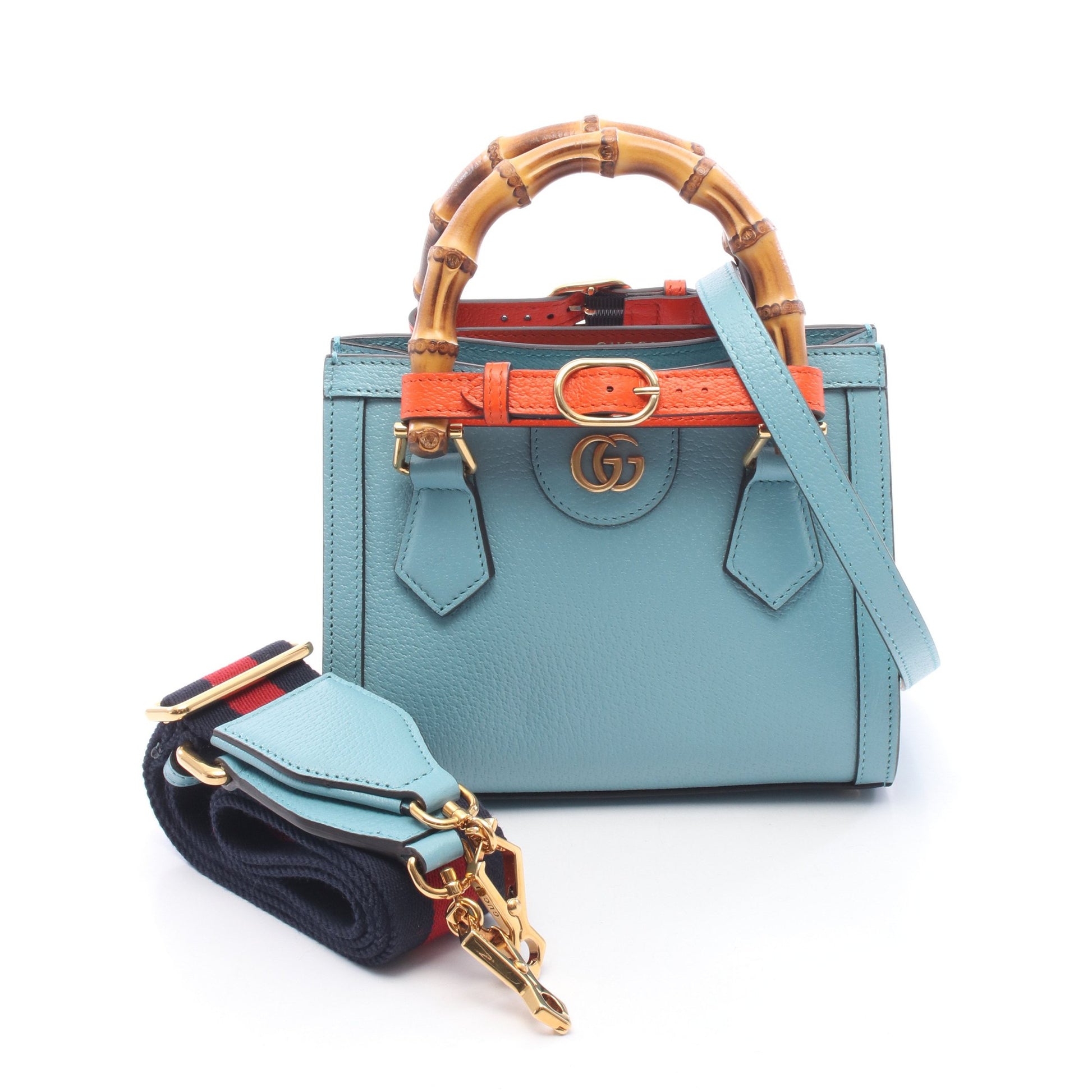 ダイアナ ミニ バンブー 2WAY ハンドバッグ トートバッグ レザー ターコイズブルー グッチ バッグ GUCCI