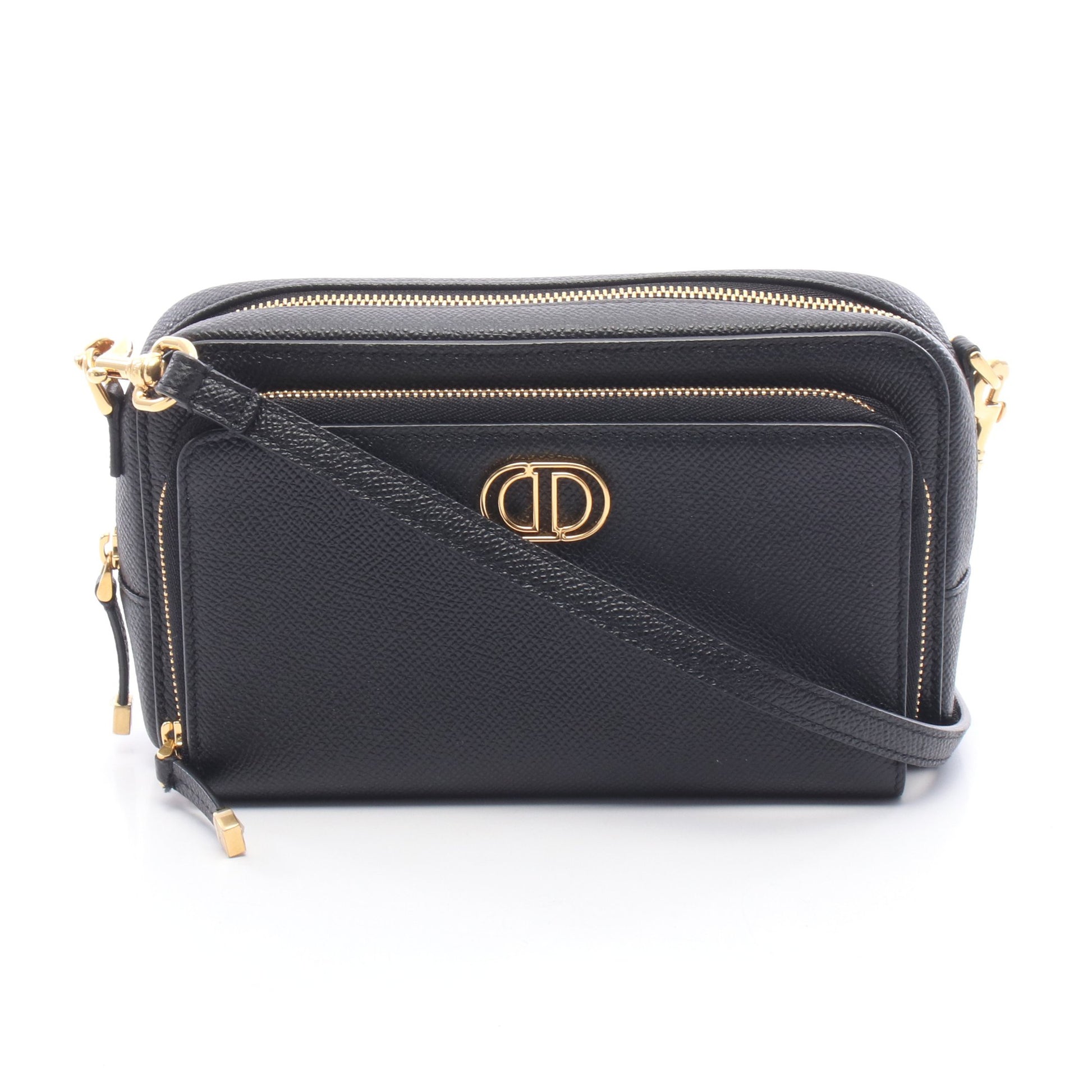 カロ ダブルポーチ ショルダーバッグ レザー ブラック クリスチャンディオール バッグ Christian Dior