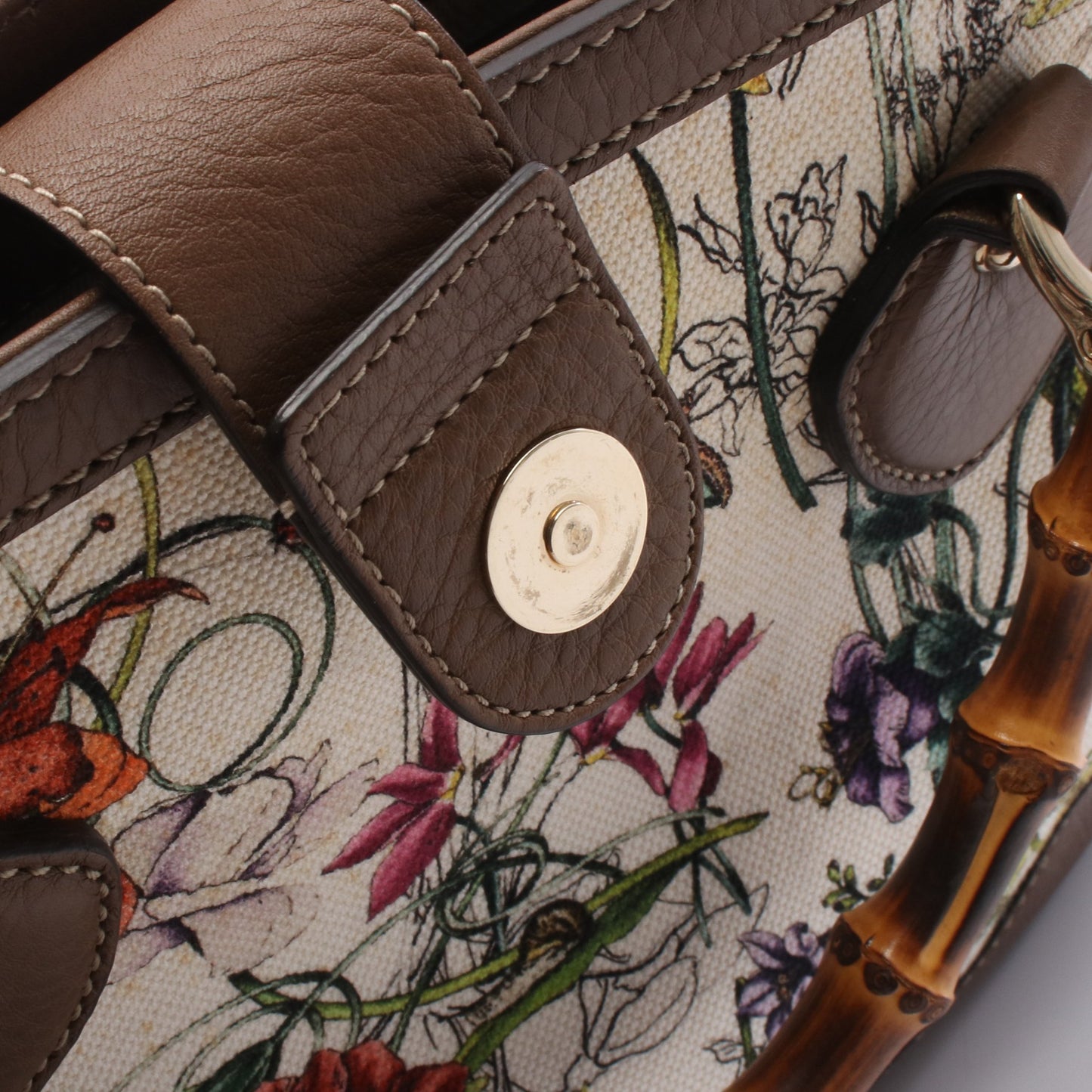 ダイアナ バンブー ハンドバッグ キャンバス レザー ブラウン アイボリー マルチカラー グッチ バッグ GUCCI