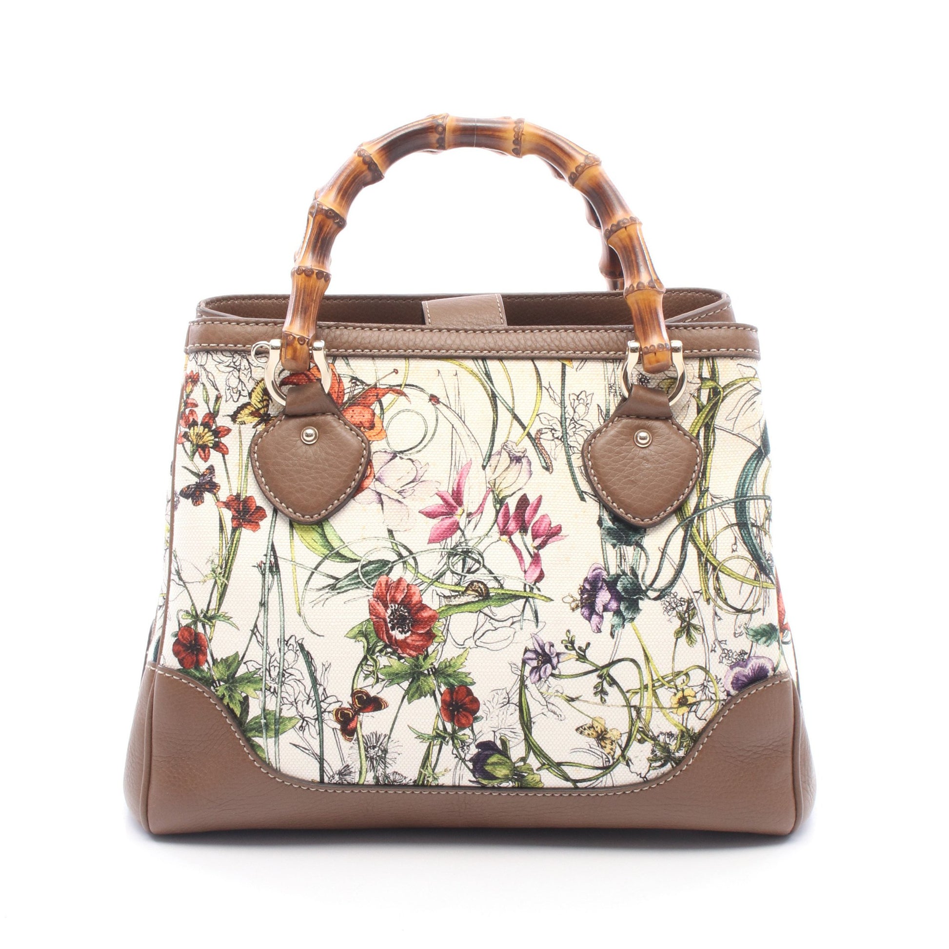 ダイアナ バンブー ハンドバッグ キャンバス レザー ブラウン アイボリー マルチカラー グッチ バッグ GUCCI