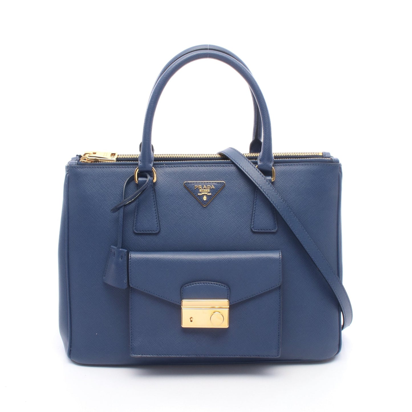 SAFFIANO LUX ガレリア 2WAY ハンドバッグ サフィアーノレザー ブルー プラダ バッグ PRADA