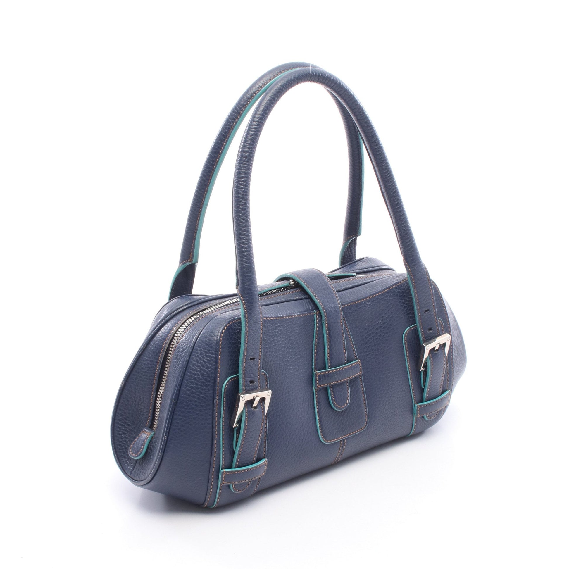 センダ ハンドバッグ レザー ネイビー エメラルドグリーン ロエベ バッグ LOEWE