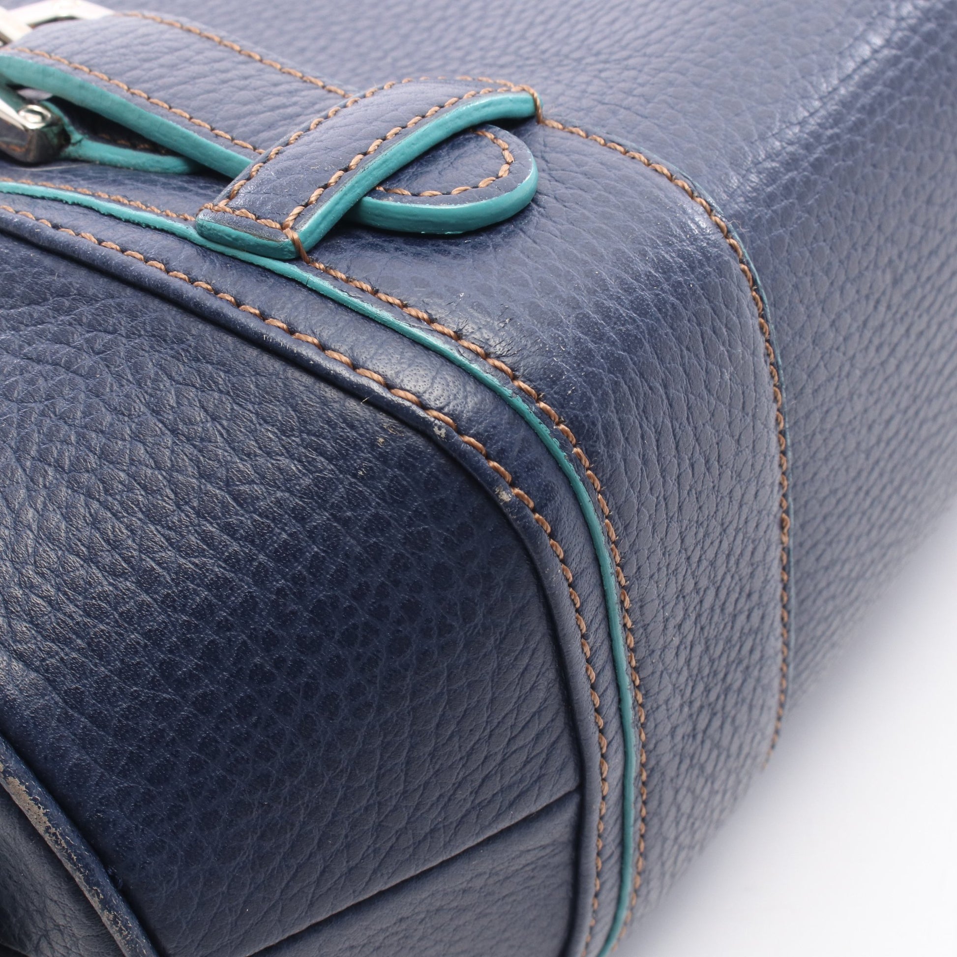 センダ ハンドバッグ レザー ネイビー エメラルドグリーン ロエベ バッグ LOEWE