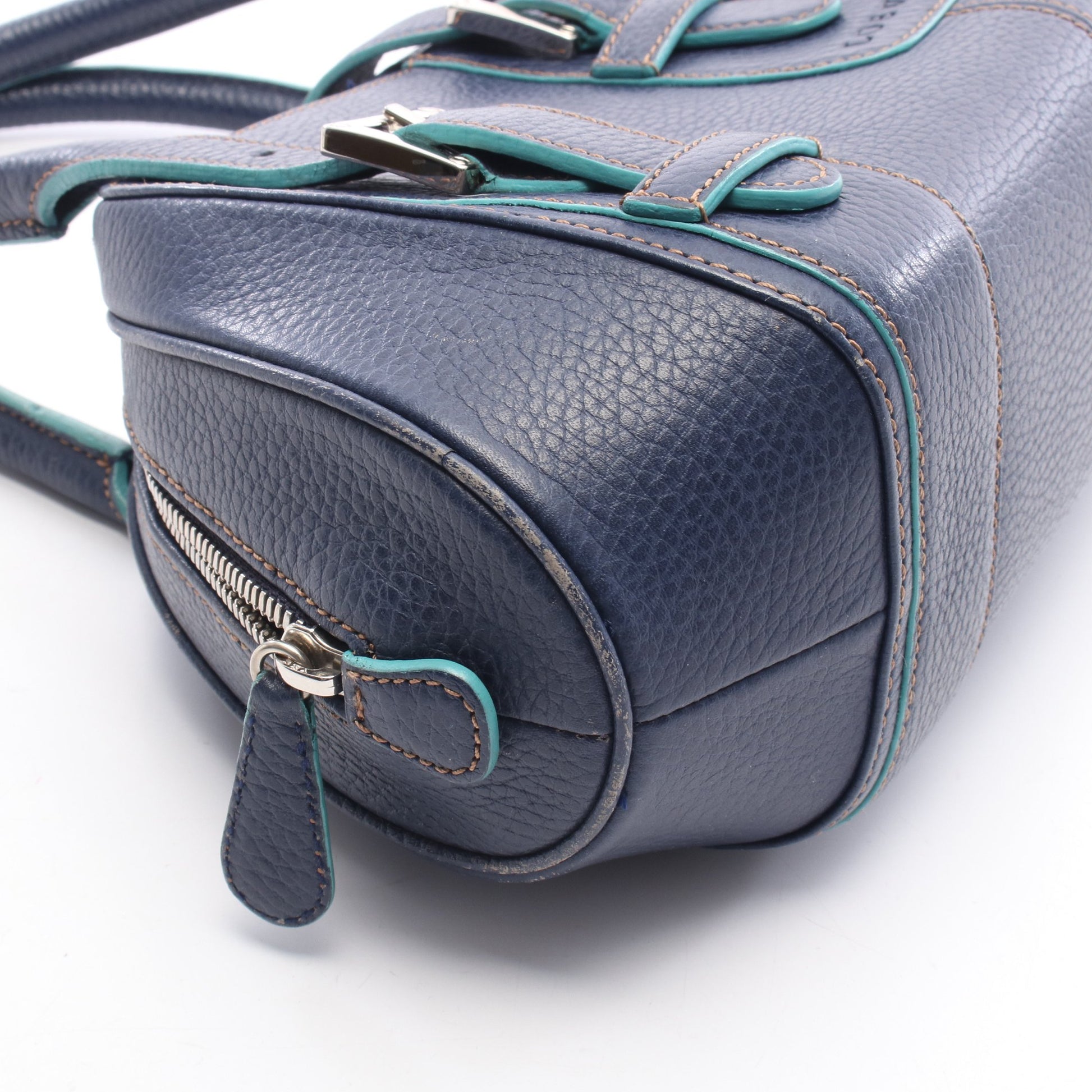 センダ ハンドバッグ レザー ネイビー エメラルドグリーン ロエベ バッグ LOEWE