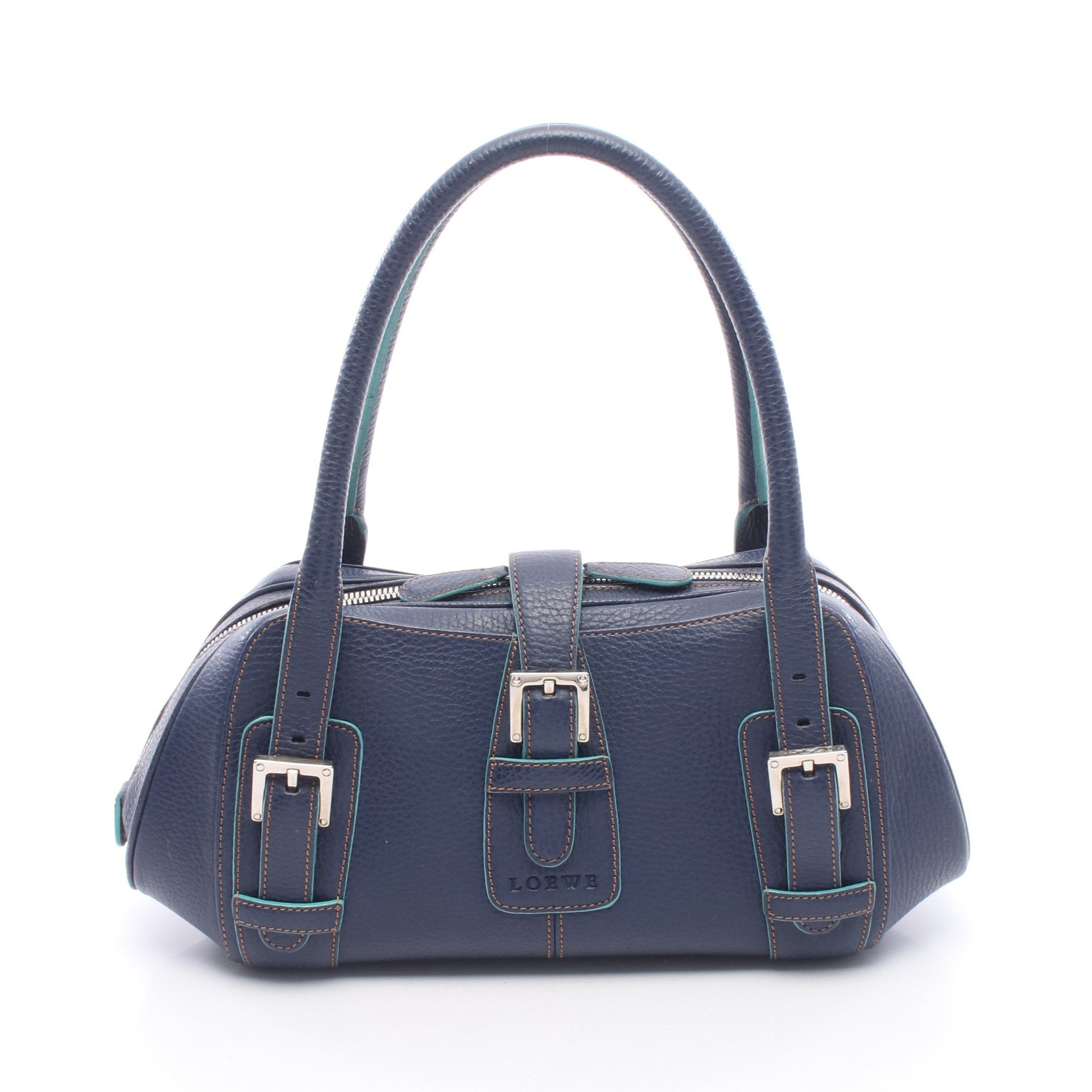 センダ ハンドバッグ レザー ネイビー エメラルドグリーン ロエベ バッグ LOEWE