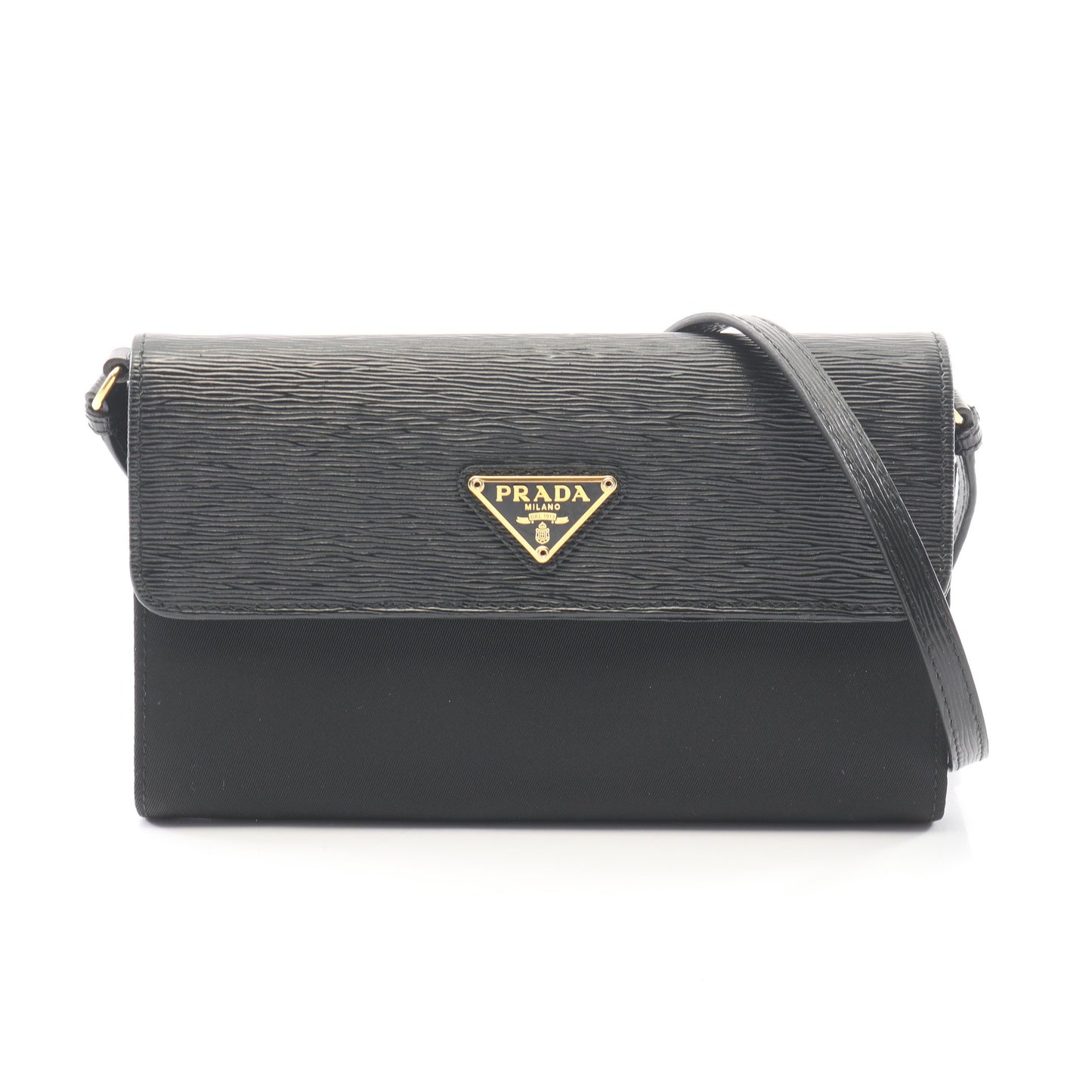 トライアングルロゴ ショルダーウォレット レザー ナイロン ブラック プラダ バッグ PRADA