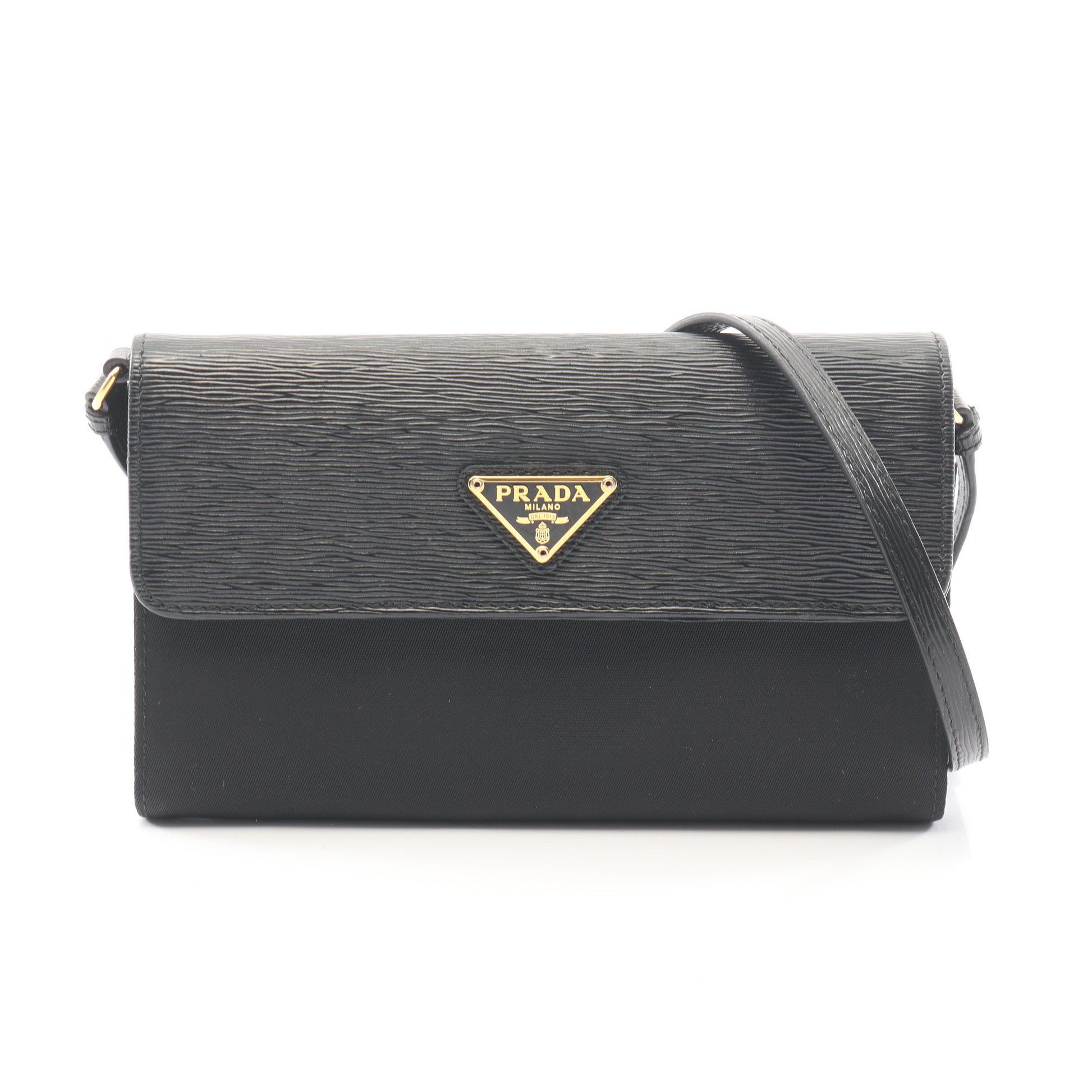 トライアングルロゴ ショルダーウォレット レザー ナイロン ブラック プラダ バッグ PRADA