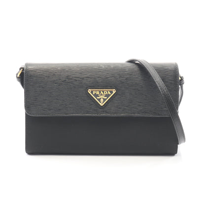 トライアングルロゴ ショルダーウォレット レザー ナイロン ブラック プラダ バッグ PRADA