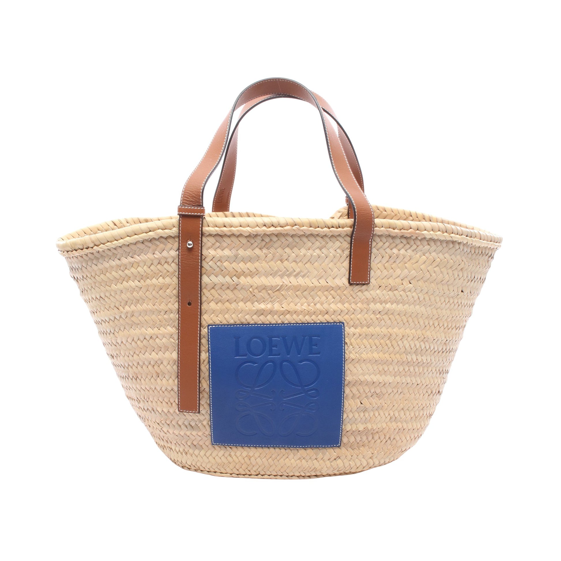 バスケットバッグ ラージ かごバッグ ショルダーバッグ ラフィア レザー ベージュ ブラウン ブルー ロエベ バッグ LOEWE