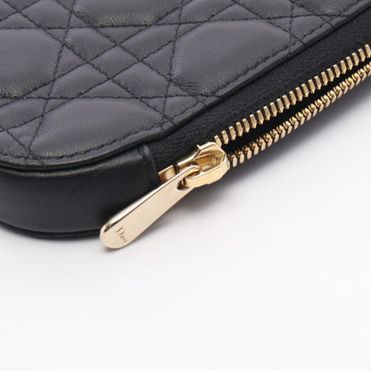 LADY DIOR レディディオール フォンホルダー カナージュ ハンドバッグ レザー ブラック クリスチャンディオール