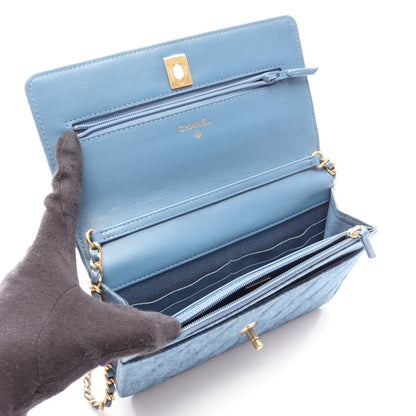 マトラッセ チェーンウォレット デニム ブルー ゴールド金具 シャネル