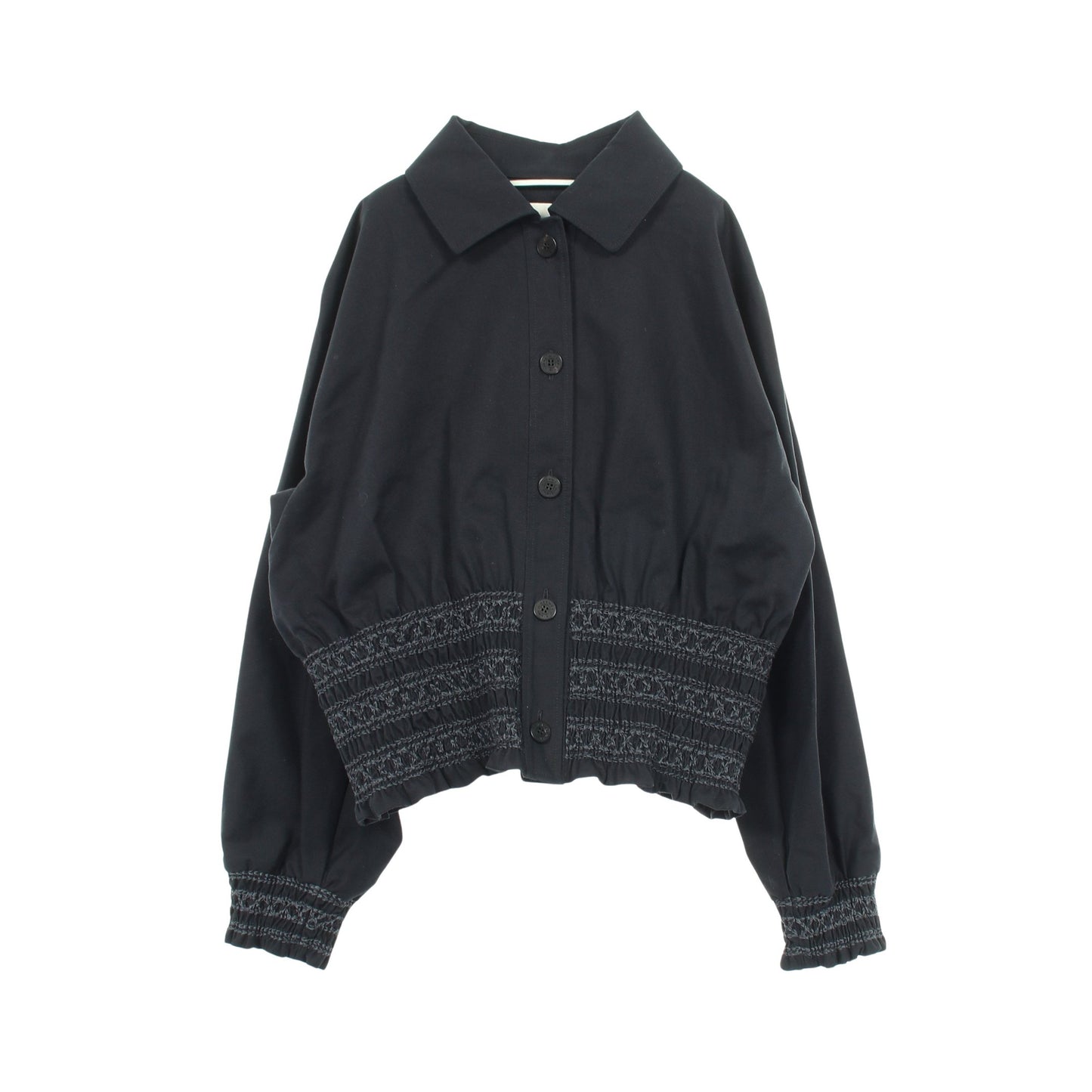 Veste taille brodee a smocks テール ブロデ ア スモック ジャケット コットン ネイビー エルメス