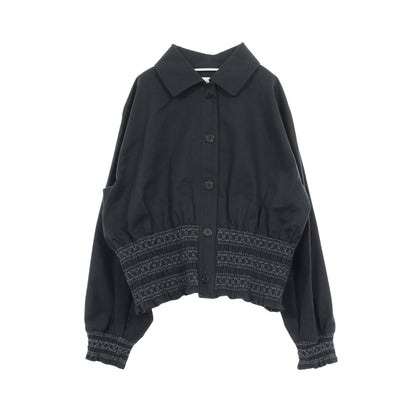 Veste taille brodee a smocks テール ブロデ ア スモック ジャケット コットン ネイビー エルメス