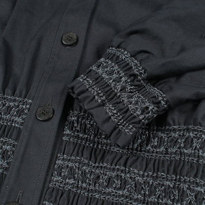 Veste taille brodee a smocks テール ブロデ ア スモック ジャケット コットン ネイビー エルメス