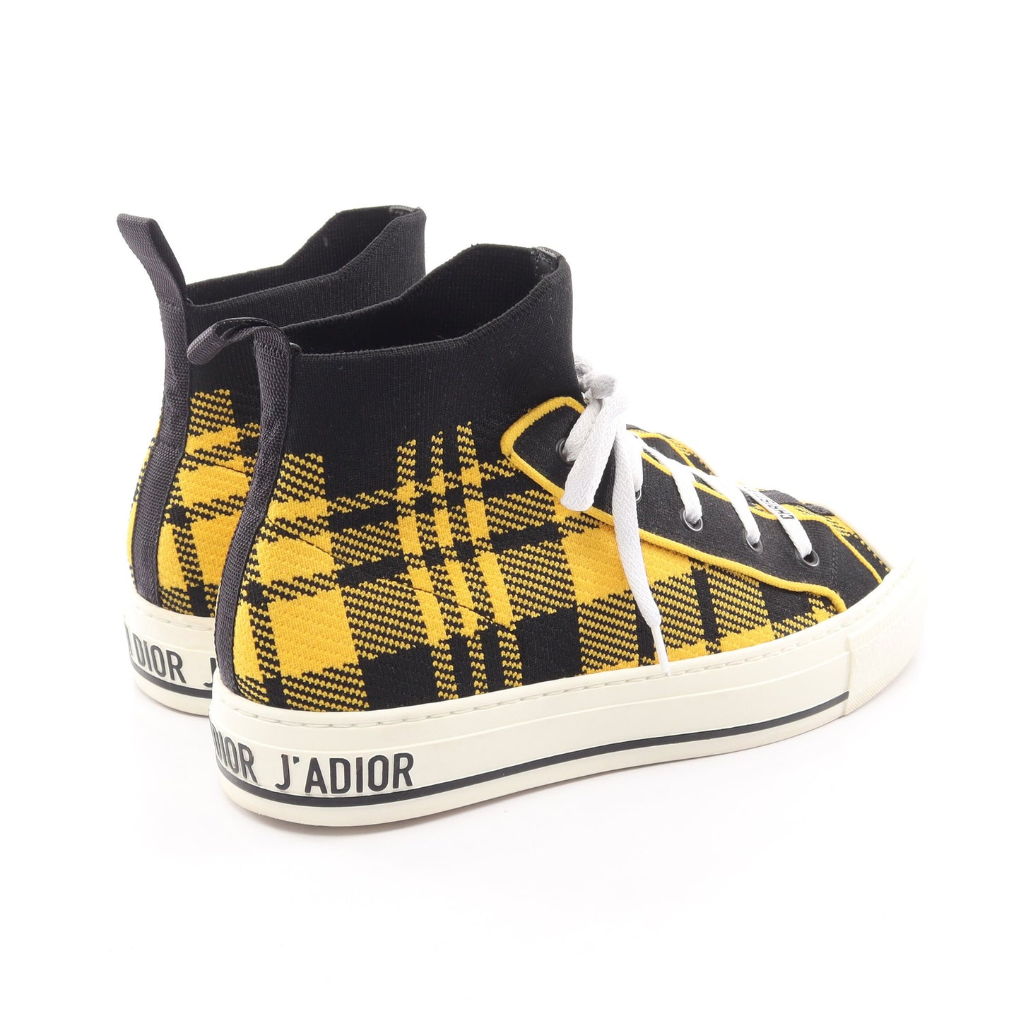 WALK'N'DIOR ハイトップ チェック ハイカットスニーカー ニットファブリック イエロー ブラック ホワイト クリスチャンディオール