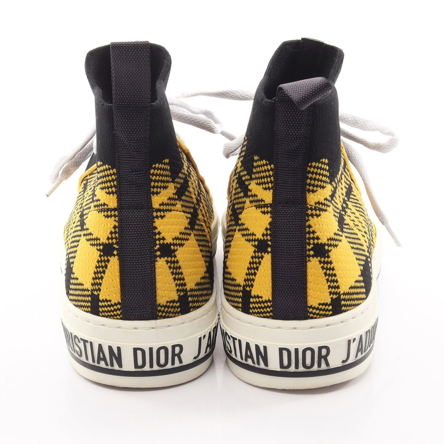 WALK'N'DIOR ハイトップ チェック ハイカットスニーカー ニットファブリック イエロー ブラック ホワイト クリスチャンディオール