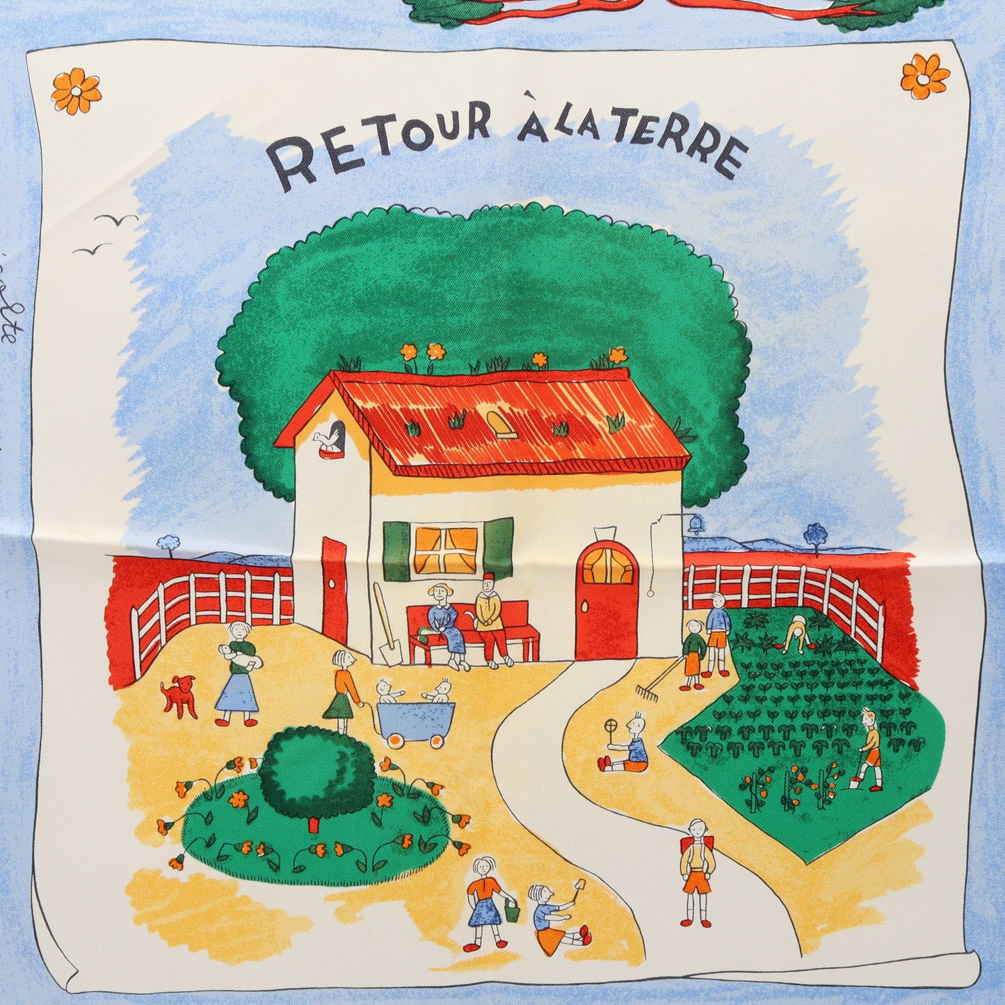 カレ90 RETOUR A LA TERRE スカーフ シルク ブルー マルチカラー エルメス