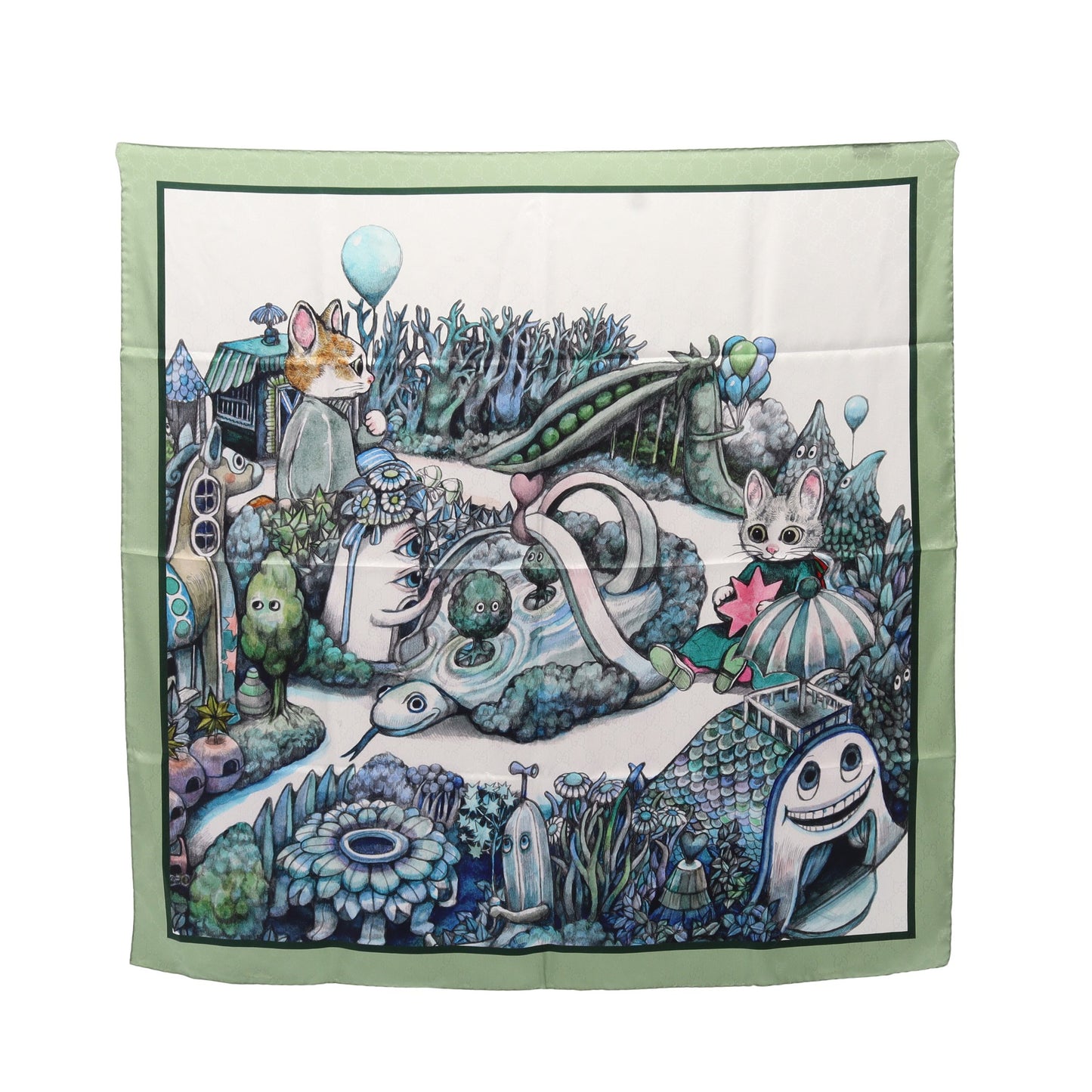 GUCCI × ヒグチユウコ GG柄 スカーフ シルク グリーン マルチカラー グッチ