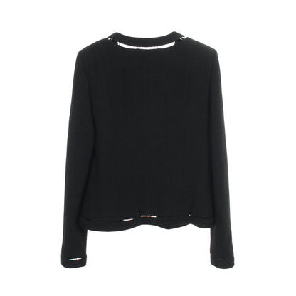 ツイード ノーカラージャケット ウール ブラック シャネル アウター CHANEL