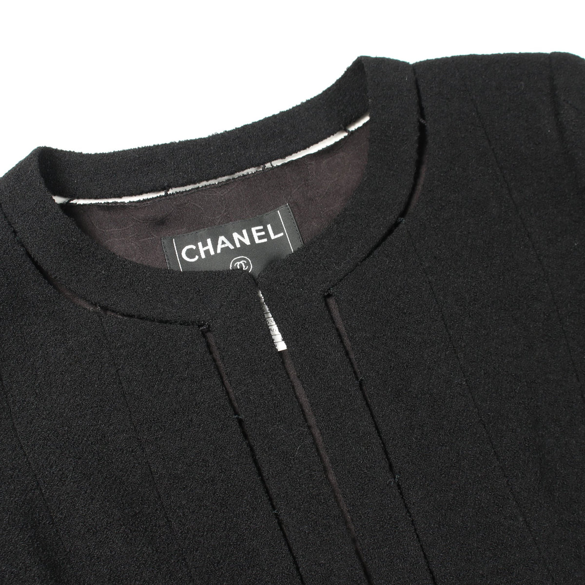 ツイード ノーカラージャケット ウール ブラック シャネル アウター CHANEL