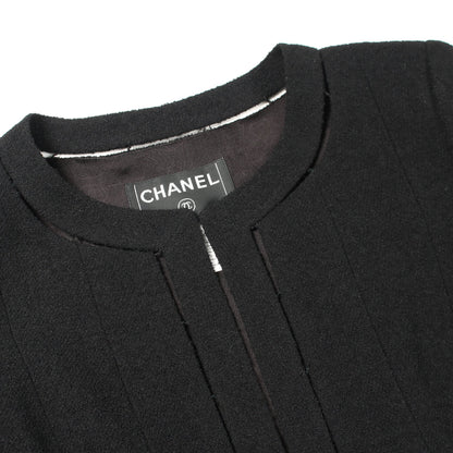 ツイード ノーカラージャケット ウール ブラック シャネル アウター CHANEL