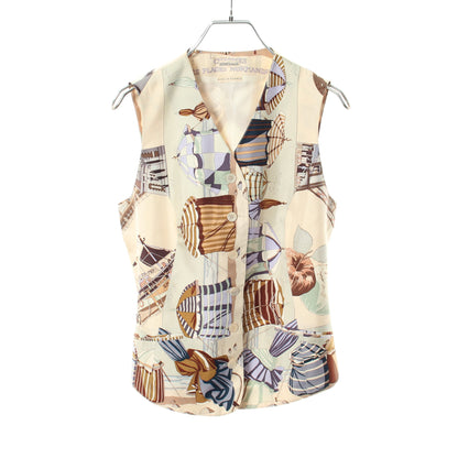 Charmes des plages normandes ジレ ベスト シルク アイボリー マルチカラー エルメス