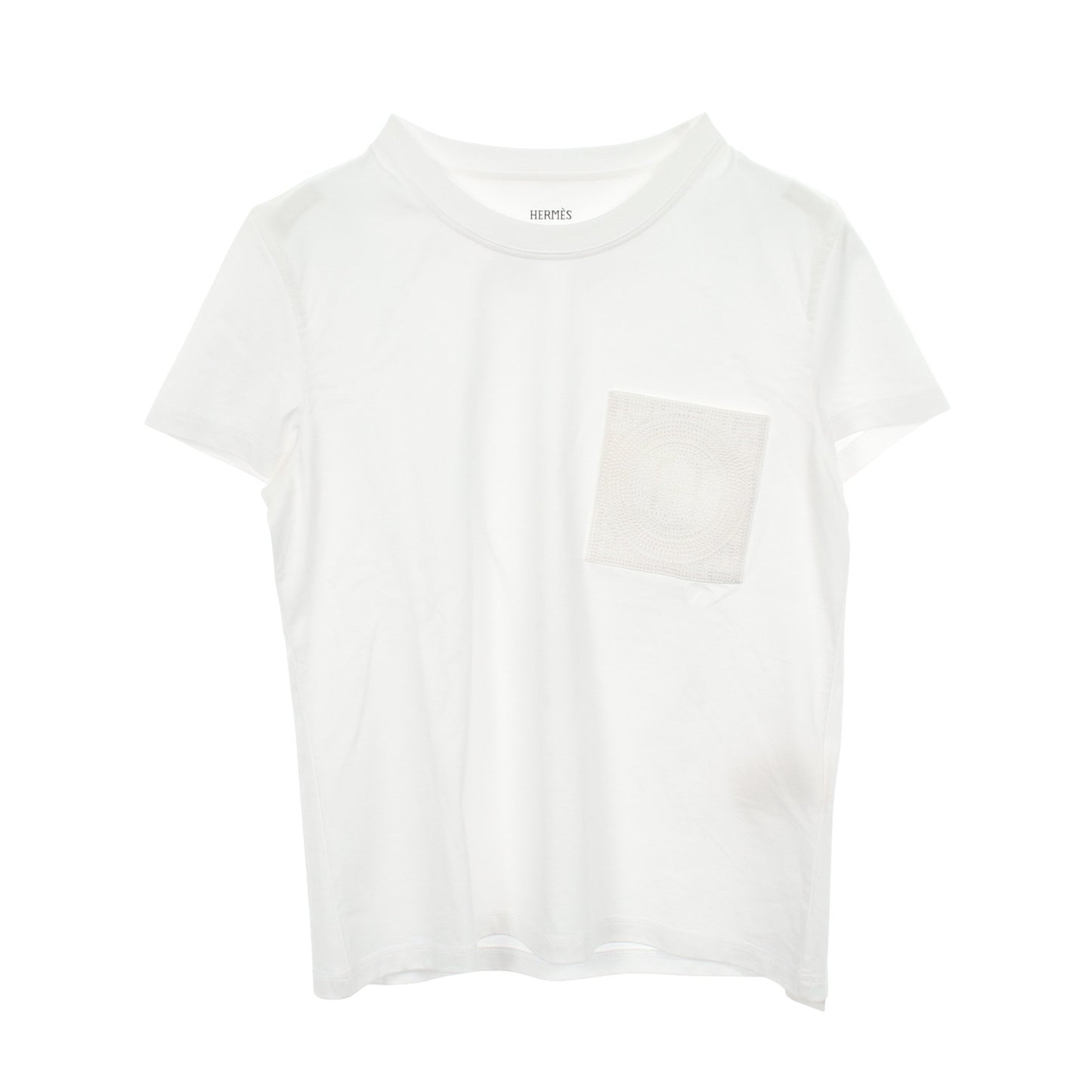 モザイク H刺繍 ポケット付き 半袖Tシャツ コットン ホワイト エルメス