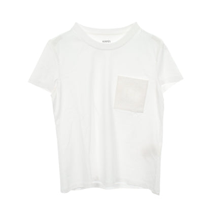 モザイク H刺繍 ポケット付き 半袖Tシャツ コットン ホワイト エルメス