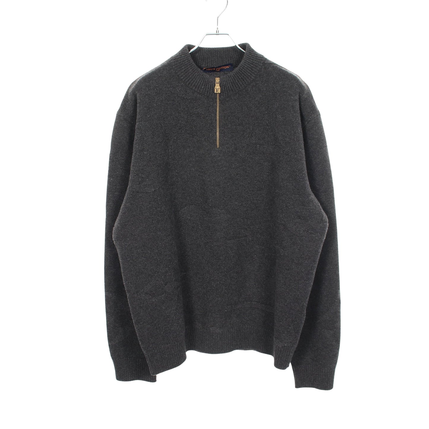 モノグラム ジャカード ハーフジップ ニット ウール グレー ルイヴィトン トップス LOUIS VUITTON