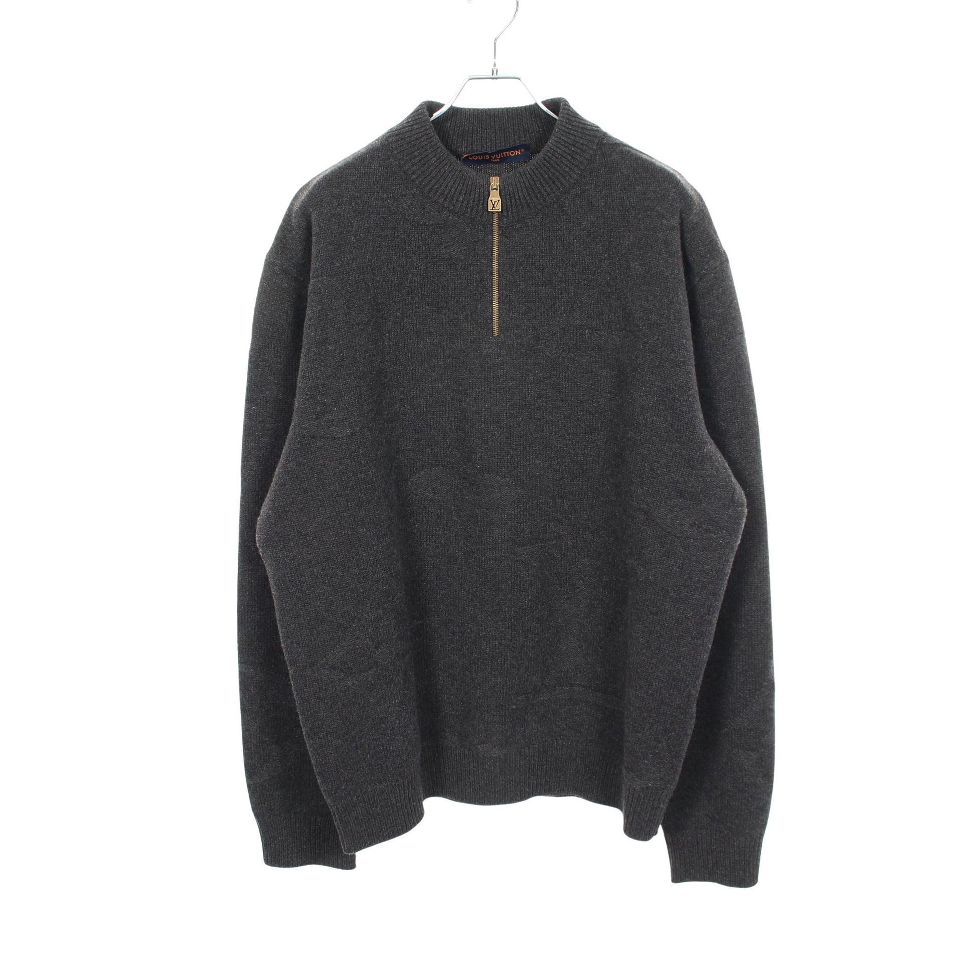 モノグラム ジャカード ハーフジップ ニット ウール グレー ルイヴィトン トップス LOUIS VUITTON