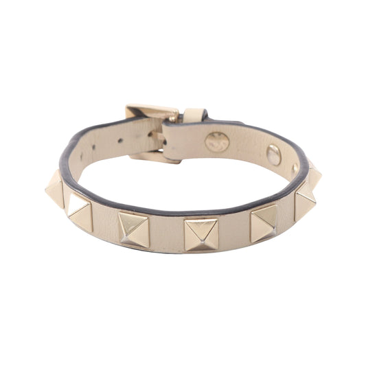 ロックスタッズ ブレスレット レザー ホワイト シルバー ヴァレンティノ アクセサリー VALENTINO