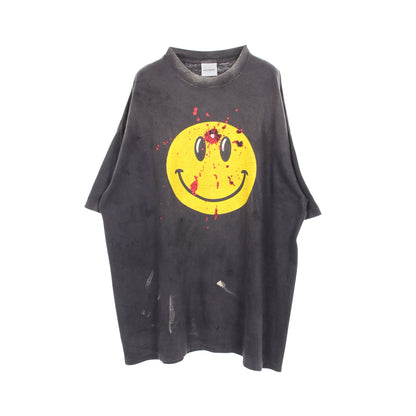 スマイルプリント ヴィンテージ加工 半袖Tシャツ コットン ダークグレー イエロー レディメイド トップス READYMADE