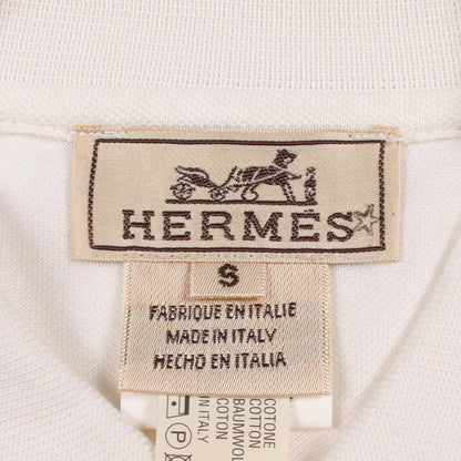 H刺繍 半袖 ポロシャツ コットン ホワイト エルメス トップス HERMES