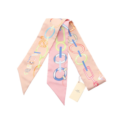 ツイリー Do Re Boucles リボン スカーフ シルク ライトピンク ライトオレンジ マルチカラー エルメス