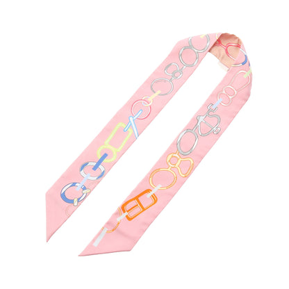 ツイリー Do Re Boucles リボン スカーフ シルク ライトピンク ライトオレンジ マルチカラー エルメス