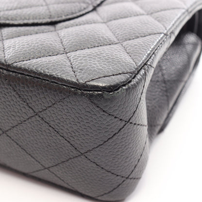 マトラッセ Wフラップ Wチェーンショルダーバッグ キャビアスキン ブラック シルバー金具 シャネル バッグ CHANEL